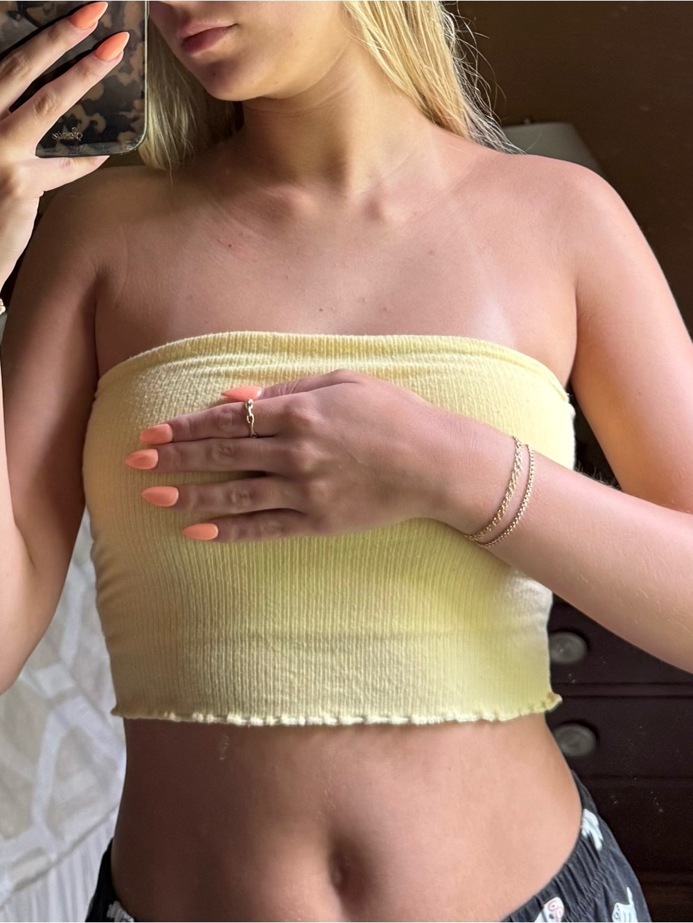 PacSun Pale Yellow Ribbed Strapless Tube Crop Top